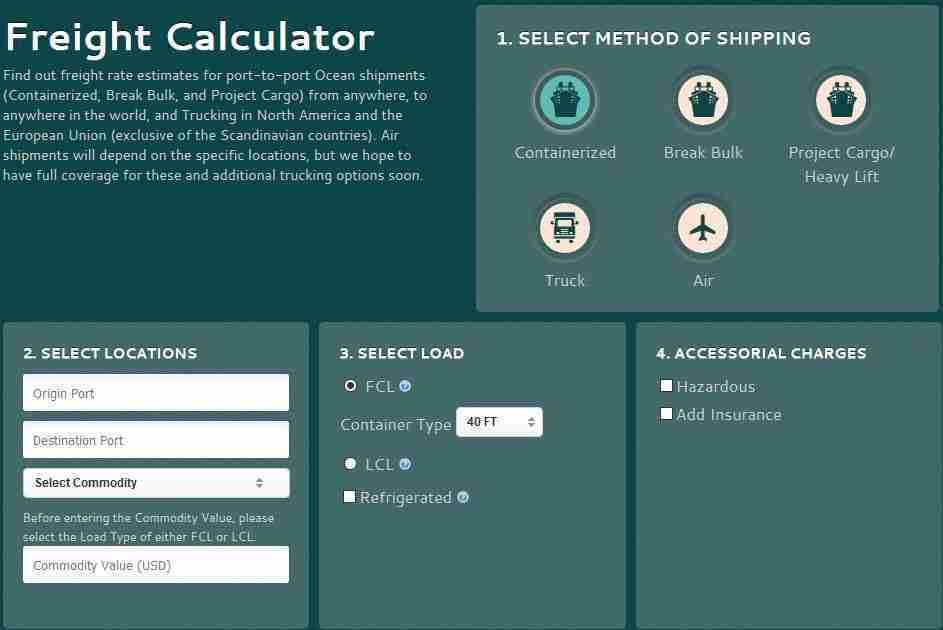 Figure 12 Freight cost calculator HSD Freight Forwarder