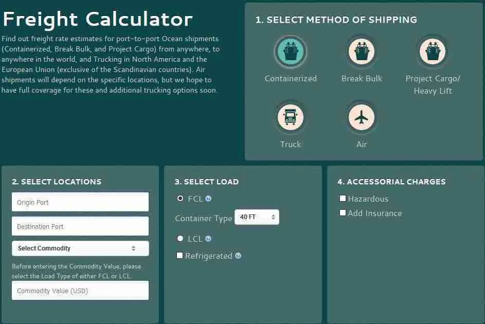 Figure 12 Freight cost calculator HSD Freight Forwarder