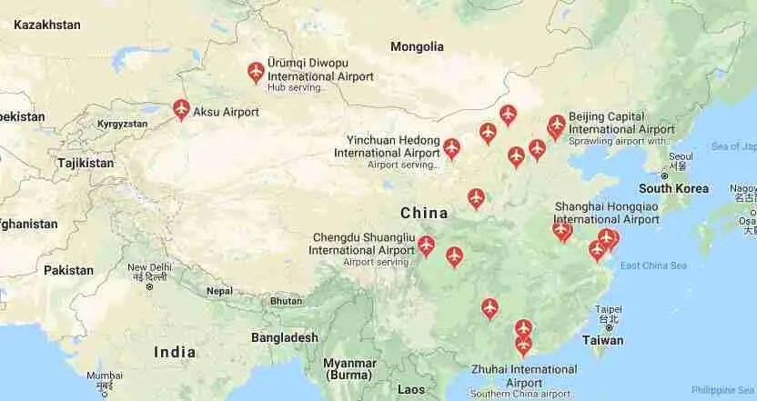 Figure 13 Main airports in China HSD Freight Forwarder